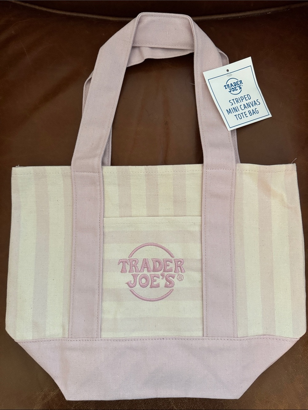 Trader Joe's NEW Pink Striped Canvas MINI Tote Bag